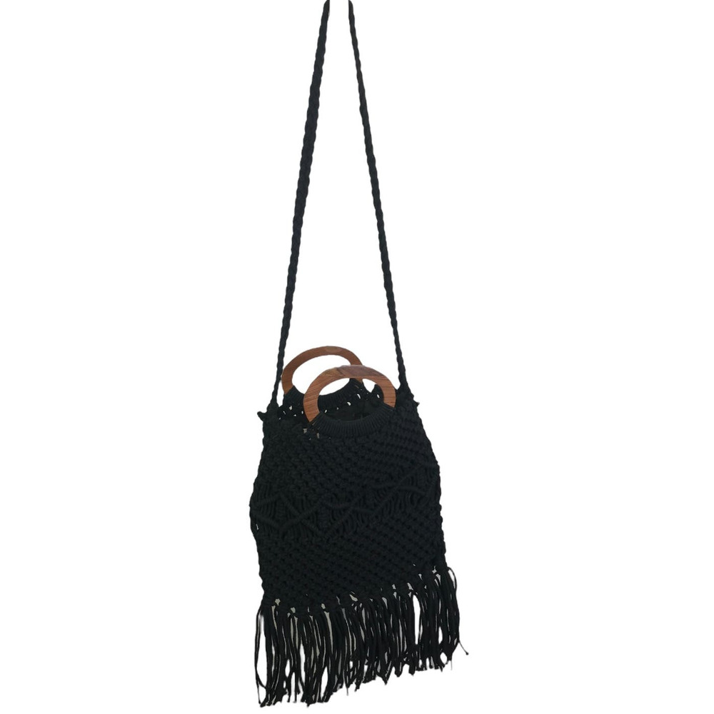 Danielle Nicole Women's Black Boho Macrame Wooden… - image 4